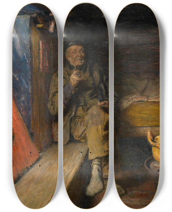 Triptych art skateboard deck of Charles Mertens Saloon by Charles Mertens (1865-1919)