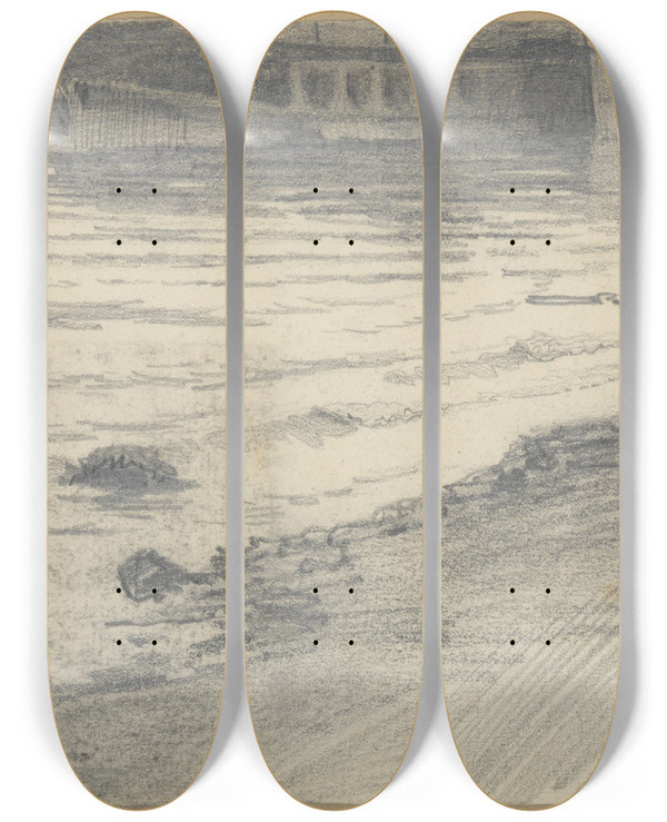 Triptych art skateboard deck of John Singer Sargent Waters Edge by John Singer Sargent (1856-1925)