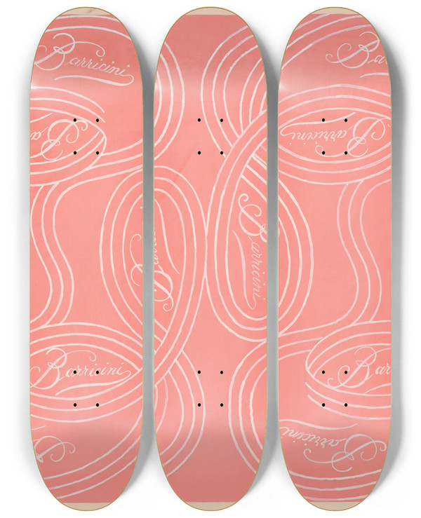 Triptych art skateboard deck of Winold Reiss Calligraphic Scrolls And Script On Salmon Background by Winold Reiss (1886-1953)