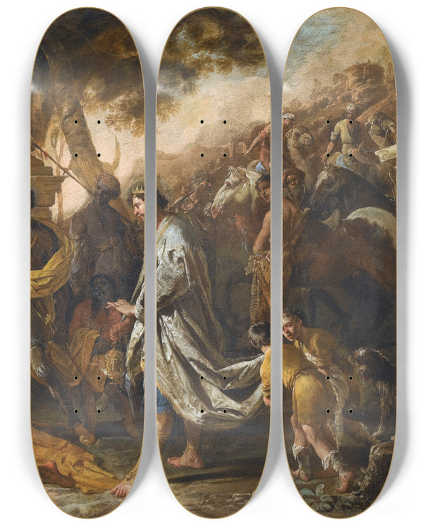 Triptych art skateboard deck of Domenico Gargiulo Adoration Of The Magi by Domenico Gargiulo (1609-1675)