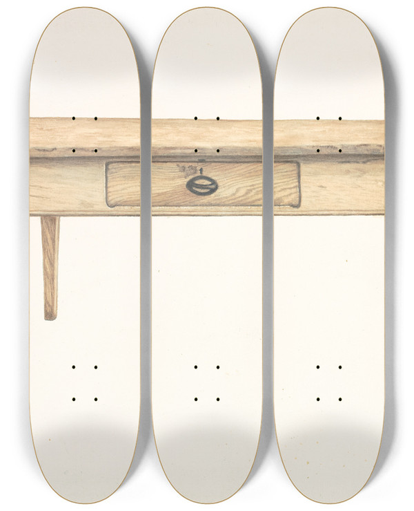Triptych art skateboard deck of Earl Butlin Bakers Table by Earl Butlin