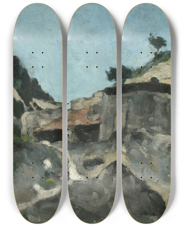 Triptych art skateboard deck of Paul Czanne Landscape With Watermill by Paul Cezanne (1839-1906)
