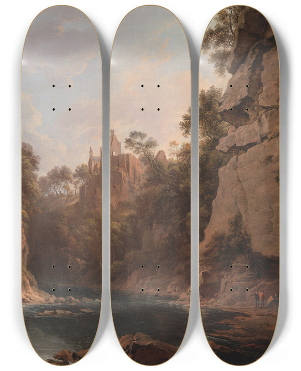 Triptych art skateboard deck of Alexander Nasmyth Hawthornden Castle Near Edinburgh by Alexander Nasmyth (1758-1840)