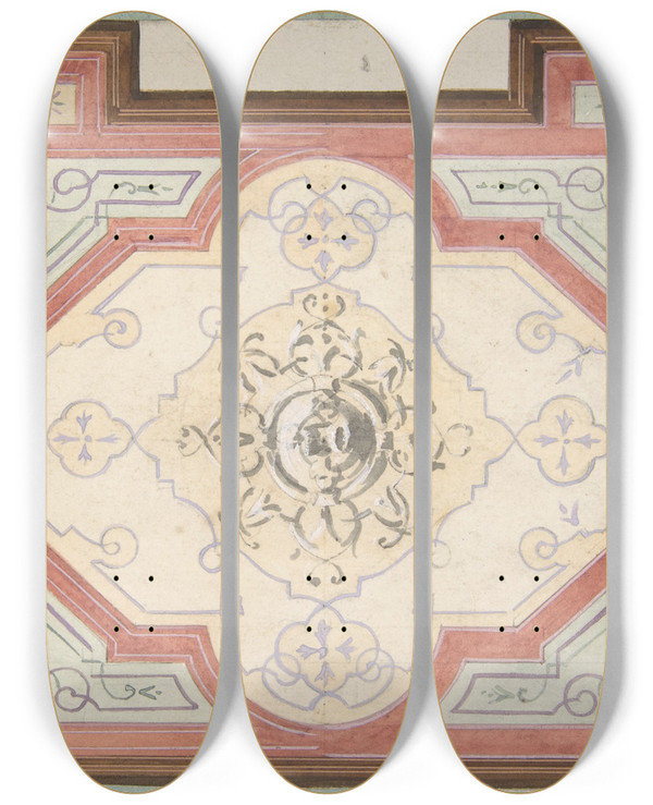 Triptych art skateboard deck of Julesedmondcharles Lachaise Design For The Decoration Of A Ceiling_3 by Jules-Edmond-Charles Lachaise (1897)