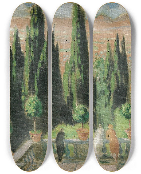 Triptych art skateboard deck of Maurice Denis Villa Deste by Maurice Denis (1870-1943)