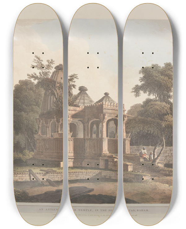 Triptych art skateboard deck of Thomas Daniell Oriental Scenery Pl11 by Thomas Daniell (1749-1840)