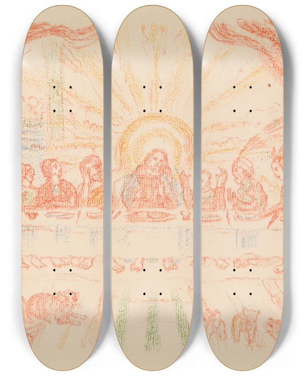 Triptych art skateboard deck of James Ensor The Last Supper by James Ensor (1860-1949)