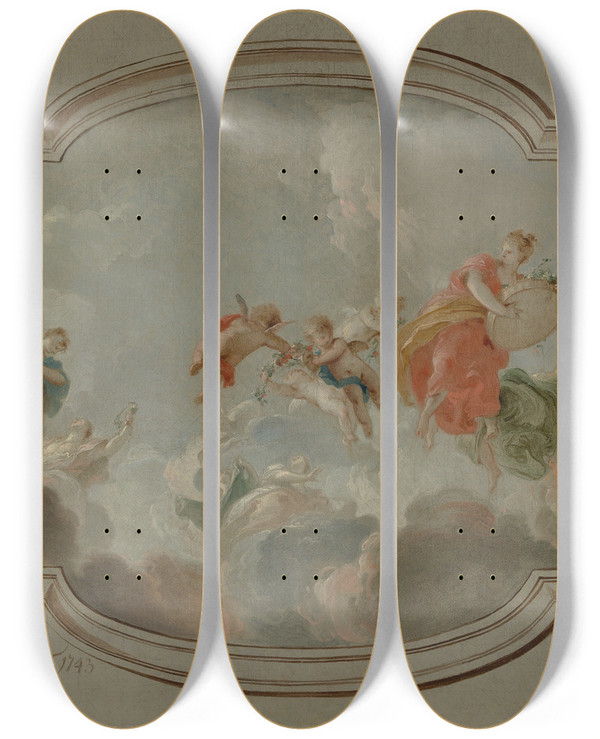 Triptych art skateboard deck of Jacob De Wit Flora And Zephyr_3 by Jacob de Wit (1695-1754)