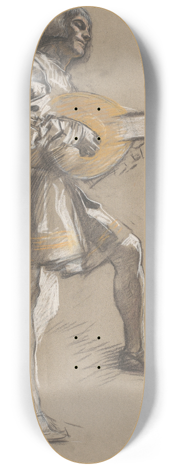 Edwin Austin Abbey - Figure with mandolin in mediaevalcostume 8.25 inch art skate deck