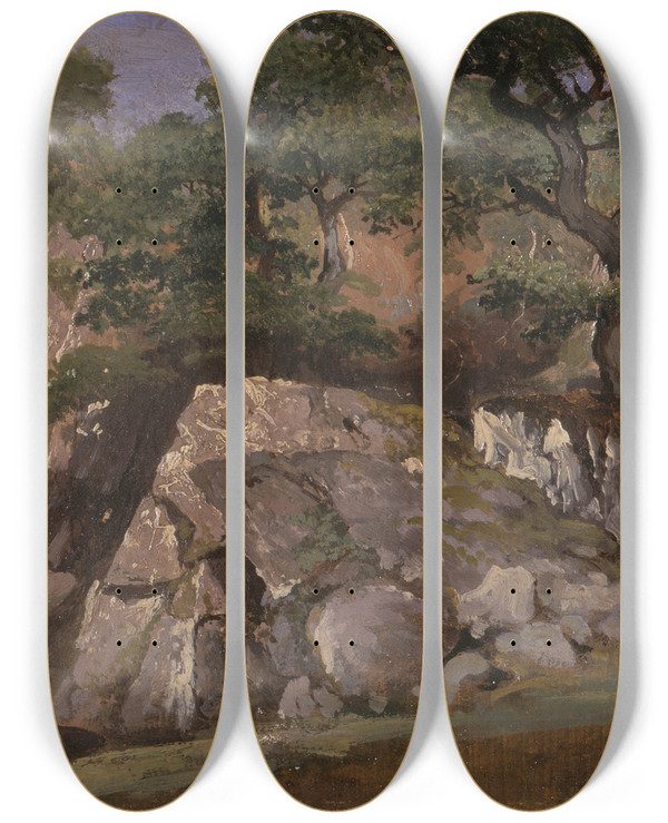 Triptych art skateboard deck of James Arthur Oconnor A View Of The Valley Of Rocks Near Mittlach Alsace_2 by James Arthur Oconnor (1792-1841)