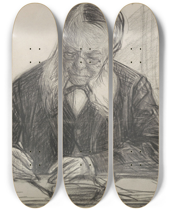 Triptych art skateboard deck of Jan Veth Portret Van Jc Van Deventer Schrijvend by Jan Veth (1864-1925)