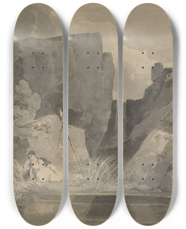 Triptych art skateboard deck of Paul Sandby Munn Pale Melancholy by Paul Sandby Munn (1773-1845)