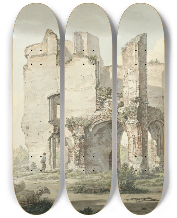 Triptych art skateboard deck of Jacob Van Liender De Rune Van De Abdij Van Rijnsburg by Jacob Van Liender (1696-1759)