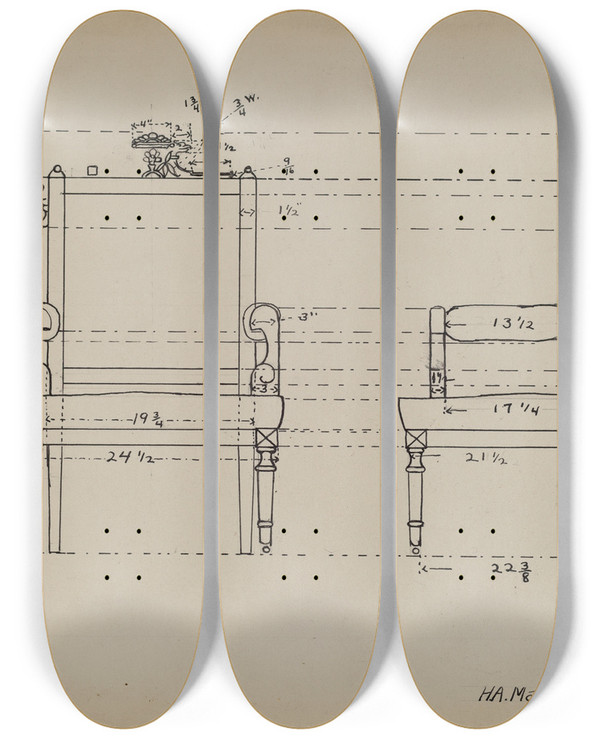 Triptych art skateboard deck of Herbert Marsh Chair by Herbert Marsh