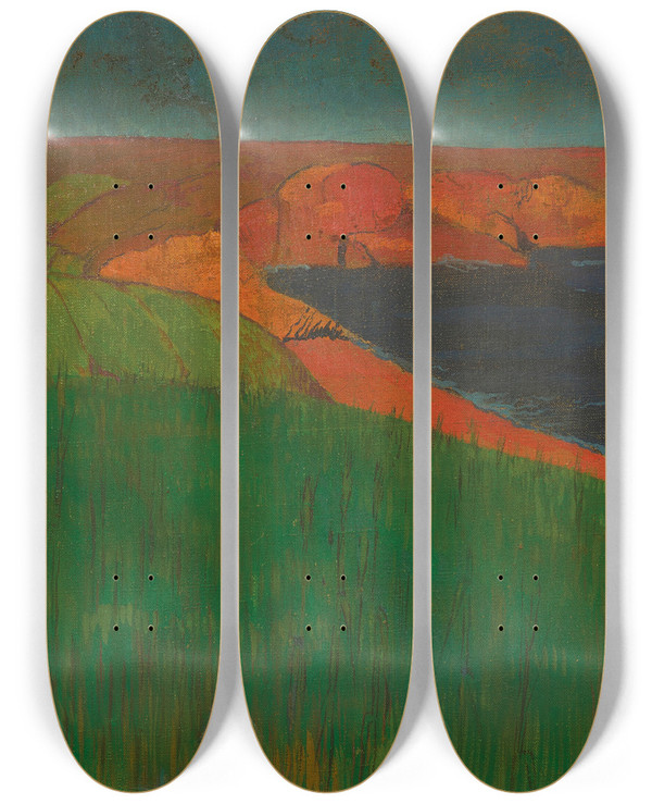 Triptych art skateboard deck of Georges Lacombe Cte Bretonne Champ Vert by Georges Lacombe (1868-1916)