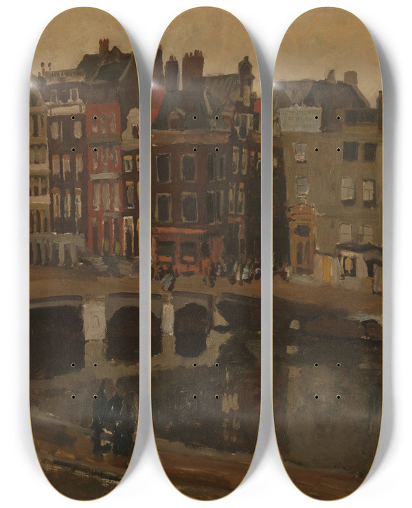 Triptych art skateboard deck of George Hendrik Breitner The Rokin Amsterdam_3 by George Hendrik Breitner (1857-1923)
