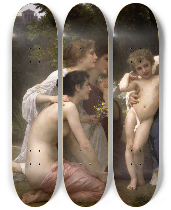 Triptych art skateboard deck of William Bouguereau Admiration by William Bouguereau (1825-1905)