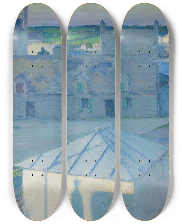 Triptych art skateboard deck of Max Kurzweil Der Hafen Von Concarneau by Max Kurzweil (1867-1916)