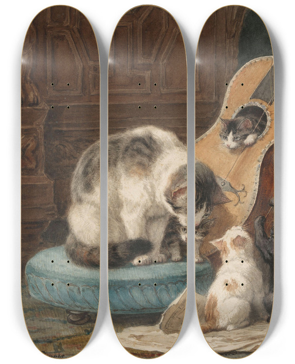 Triptych art skateboard deck of Henritte Ronnerknip The Musicians by Henritte Ronner-Knip (1821-1909)