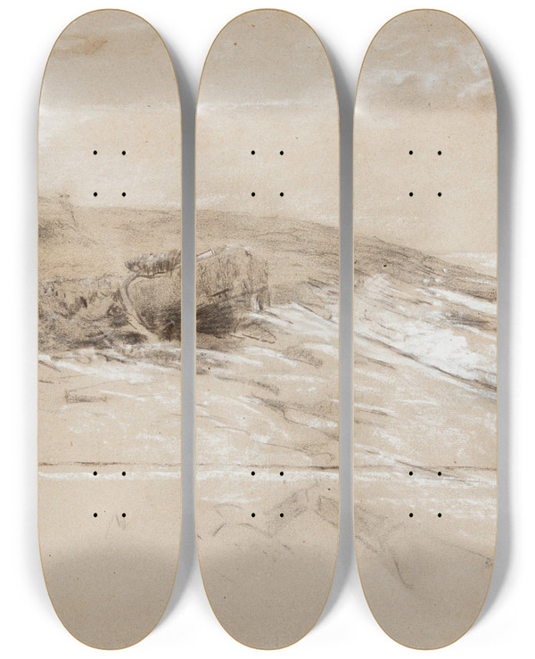 Triptych art skateboard deck of Winslow Homer Seacoast With Scrub Pines Prouts Neck Eastern Point_2 by Winslow Homer (1836-1910)