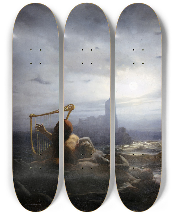 Triptych art skateboard deck of Nils Jakob Olsson Blommr The Watersprite And Girs Daughters by Nils Jakob Olsson Blommer (1816-1853)