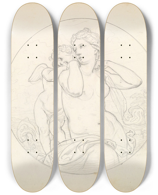 Triptych art skateboard deck of Frederic Leighton Venus And Cupid_1 by Frederic Leighton (1830-1896)