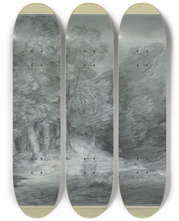 Triptych art skateboard deck of Thomas Gainsborough Forest Landscape by Thomas Gainsborough (1727-1788)