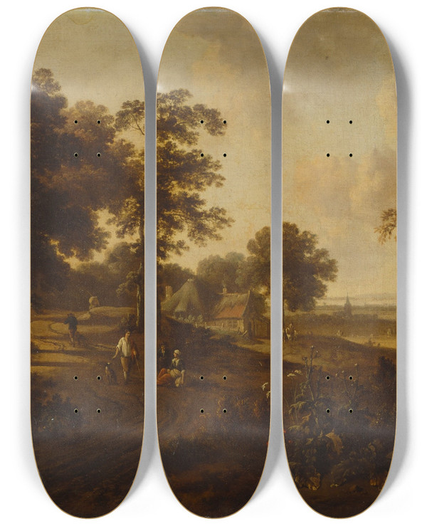 Triptych art skateboard deck of Jan Wijnants Landscape_1 by Jan Wijnants (1632-1684)