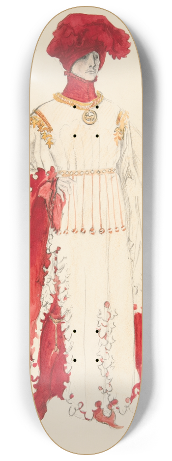 Edwin Austin Abbey - Richard II (in red), costume sketch for Henry Irvings 1898 Planned Production of Richard II 8.25 inch art skate deck