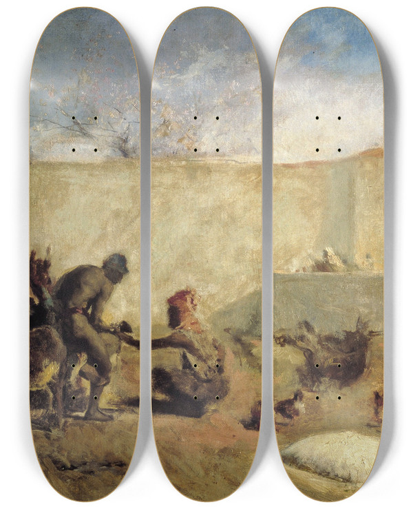 Triptych art skateboard deck of Mariano Fortuny Marsal Moroccan Horseshoer by Mariano Fortuny Marsal (1838-1874)