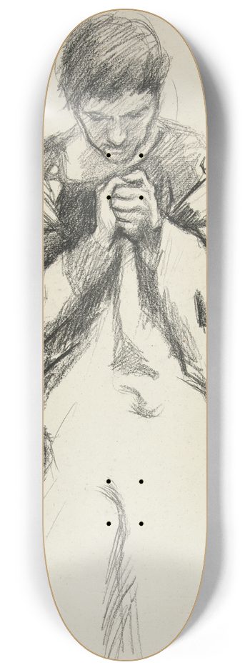Edwin Austin Abbey - Robed figure, praying; study for The Quest of the Holy Grail mural series at Boston Public Library 8.25 inch art skate deck