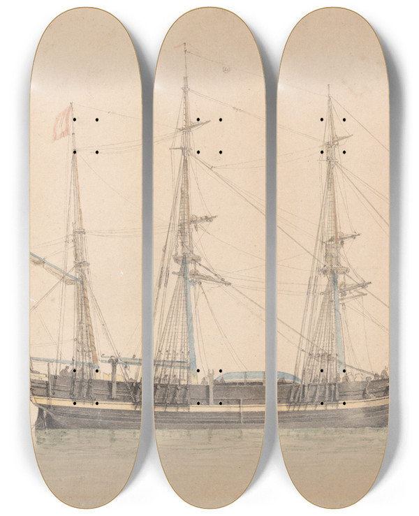 Triptych art skateboard deck of William Ward The Whaler Truelove Of Hull_1 by William Ward (1766-1826)