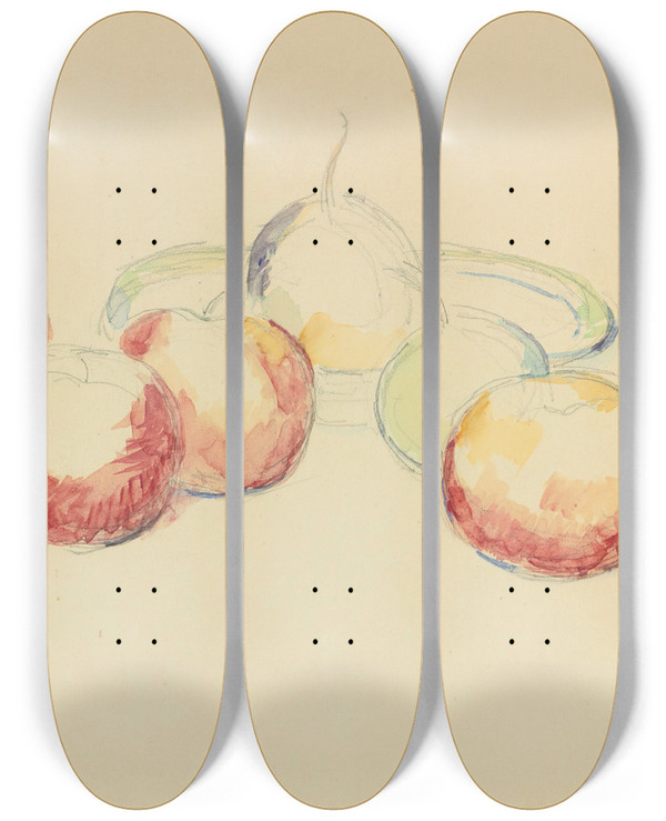 Triptych art skateboard deck of Paul Czanne Pommes Et Poires by Paul Cezanne (1839-1906)