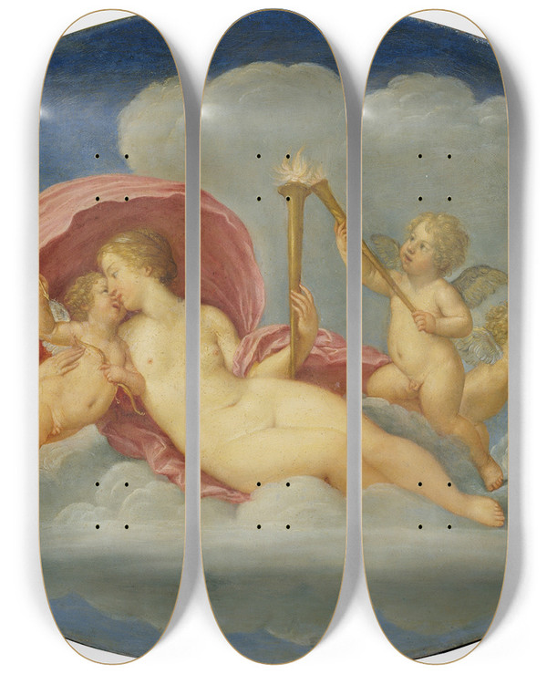 Triptych art skateboard deck of Francesco Albani Venus And Cupid by Francesco Albani (1578-1660)