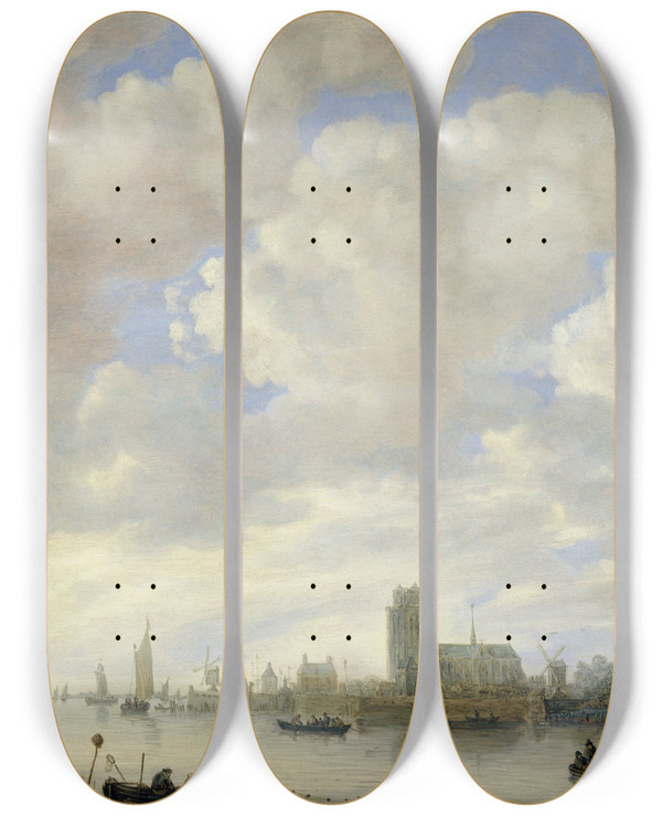 Triptych art skateboard deck of Jeronymus Van Diest Ii View Of The Merwede Off Dordrecht by Jeronymus Van Diest Ii (1631-1677)