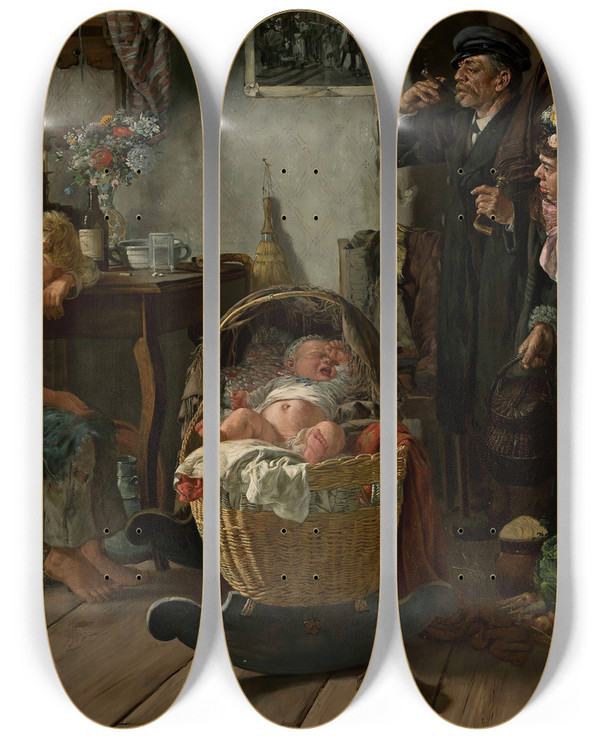 Triptych art skateboard deck of Seweryn Bieszczad Lashes Coming by Seweryn Bieszczad (1852-1923)