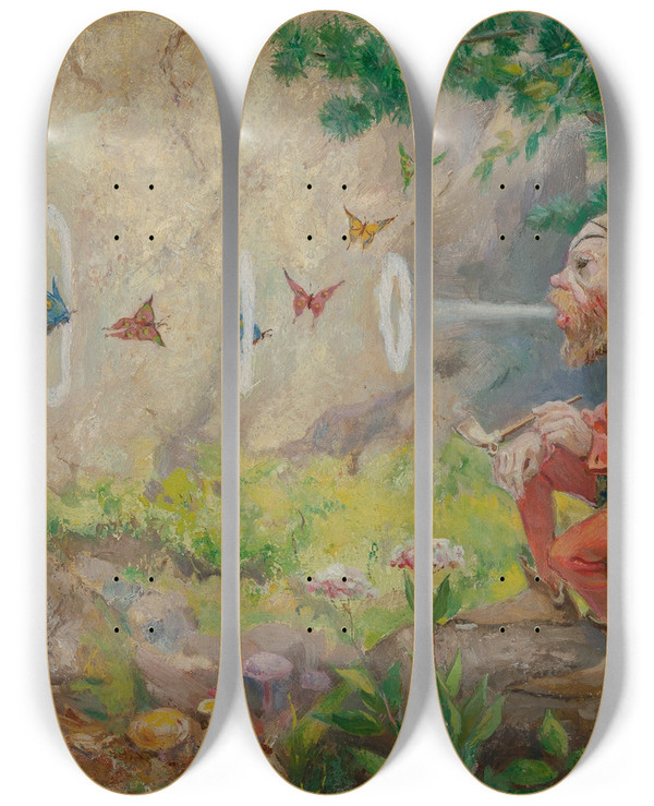 Triptych art skateboard deck of Peter Newell Fairyland by Peter Newell (1862-1924)