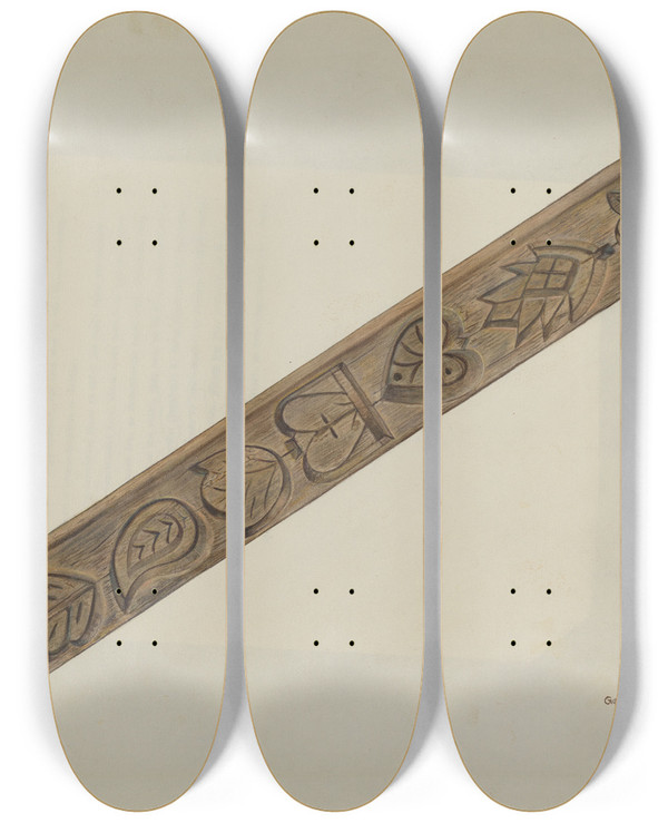 Triptych art skateboard deck of George File Maple Sugar Mold by George File