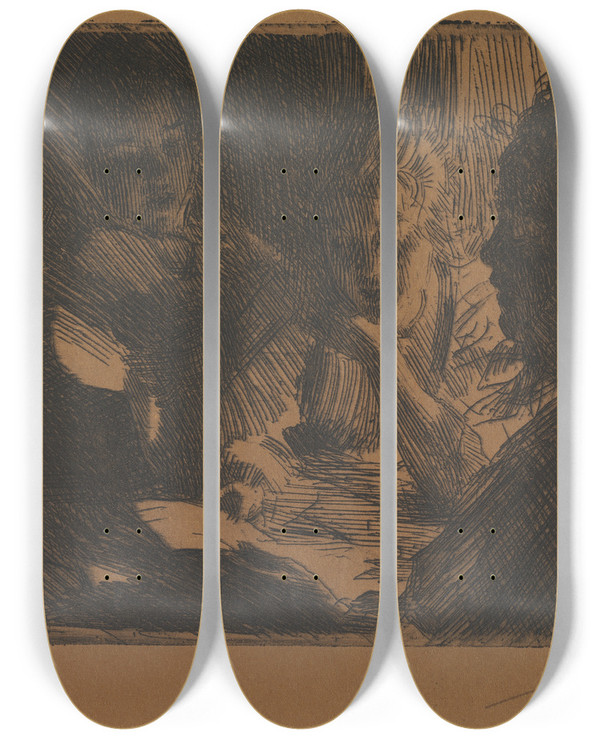 Triptych art skateboard deck of Anders Zorn The New Ballad by Anders Zorn (1860-1920)