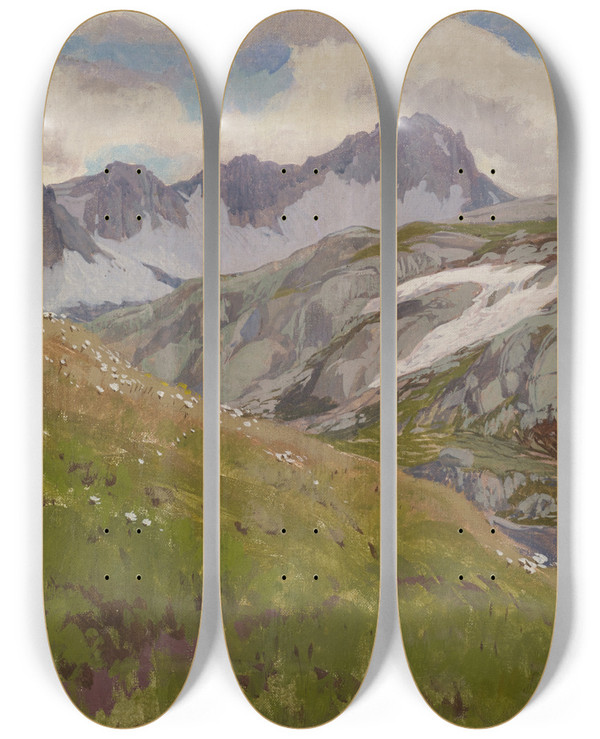 Triptych art skateboard deck of Rgnault Sarasin Alp by Regnault Sarasin (1886-1943)