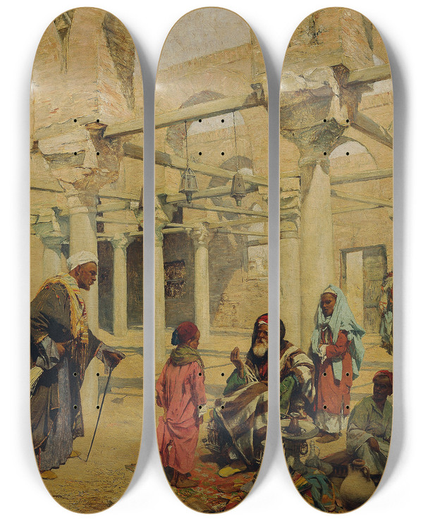 Triptych art skateboard deck of Alphons Leopold Mielich Schule In Benassa by Alphons Leopold Mielich (1863-1929)