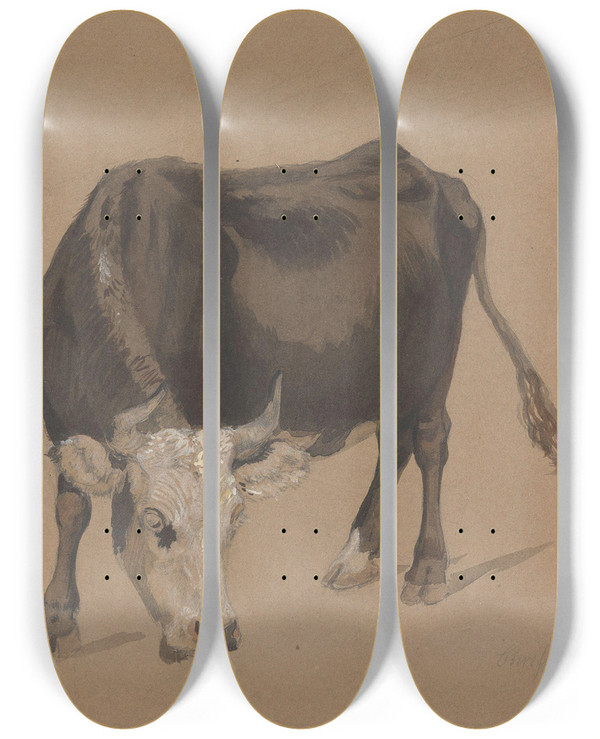 Triptych art skateboard deck of Adolph Tidemand Ku Som Gresser by Adolph Tidemand (1814-1876)
