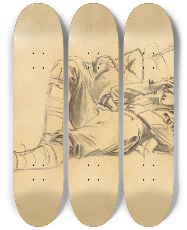 Triptych art skateboard deck of John Singer Sargent Studies For Gassed Recto Ii by John Singer Sargent (1856-1925)