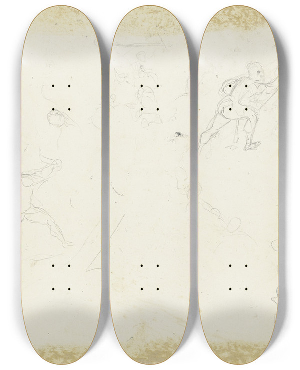 Triptych art skateboard deck of Eugne Delacroix Faust Und Mephisto Auf Dem Blocksberg by Eugene Delacroix (1798-1863)