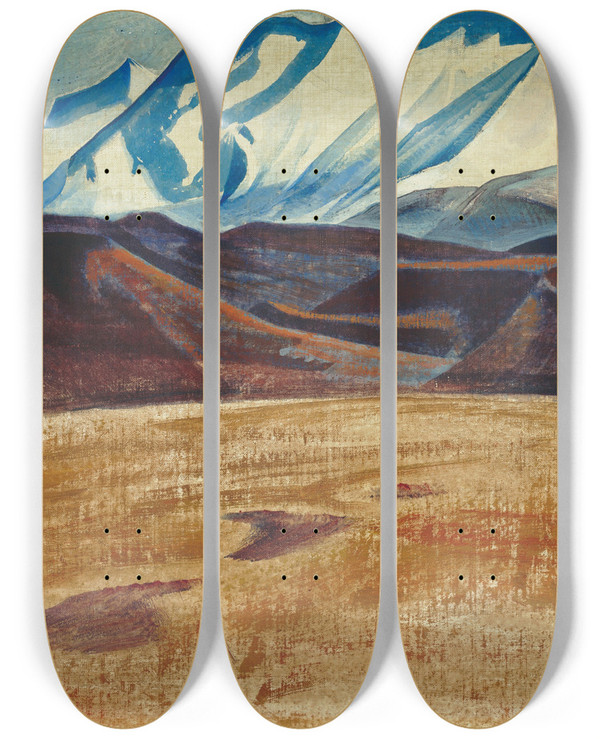 Triptych art skateboard deck of Nicholas Roerich Depsang Plains by Nicholas Roerich (1874-1947)