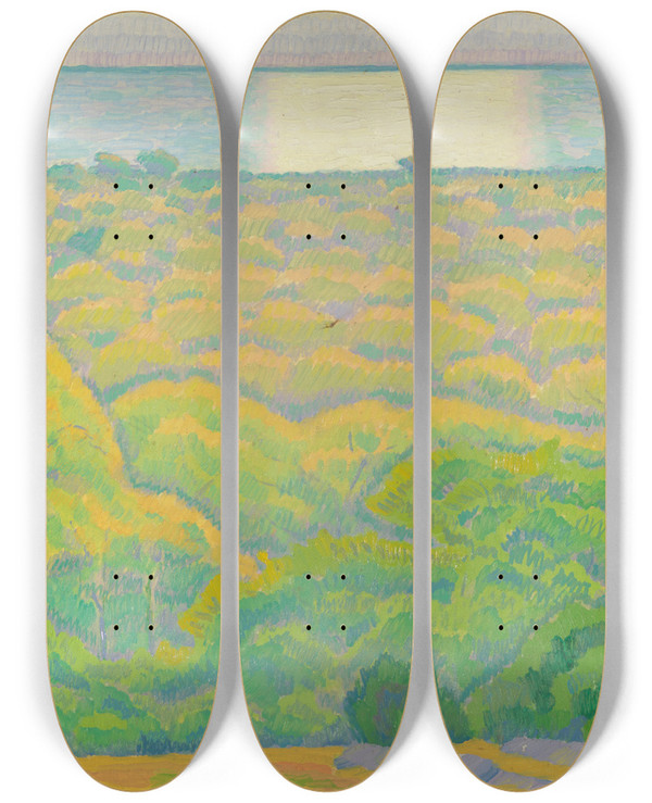 Triptych art skateboard deck of Helge Johansson From Land by Helge Johansson (1886-1926)