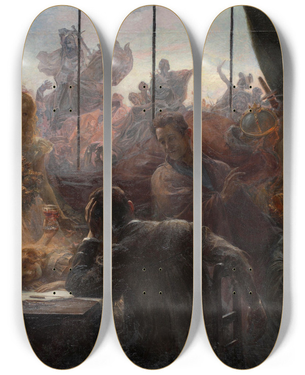 Triptych art skateboard deck of Emil Holrek The Poets Dream by Emil Holarek (1867-1919)