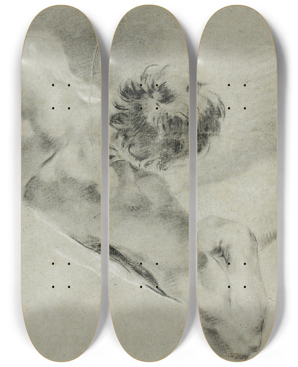 Triptych art skateboard deck of Domenico Maggiotto Male Nude Seen From The Back by Domenico Maggiotto (1713-1794)