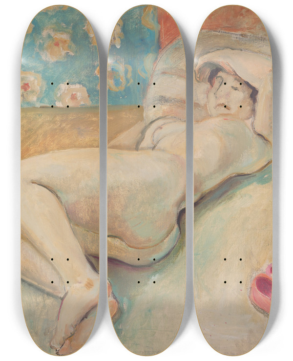 Triptych art skateboard deck of Cyprin Majernk Resting Woman by Cyprian Majernik (1909-1945)
