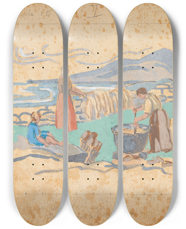 Triptych art skateboard deck of Mainie Jellett Bleaching Wool by Mainie Jellett (1897-1944)